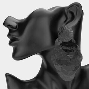 Black Oversized Layered Disc Chandelier Large Teardrop Dangle Earrings Big